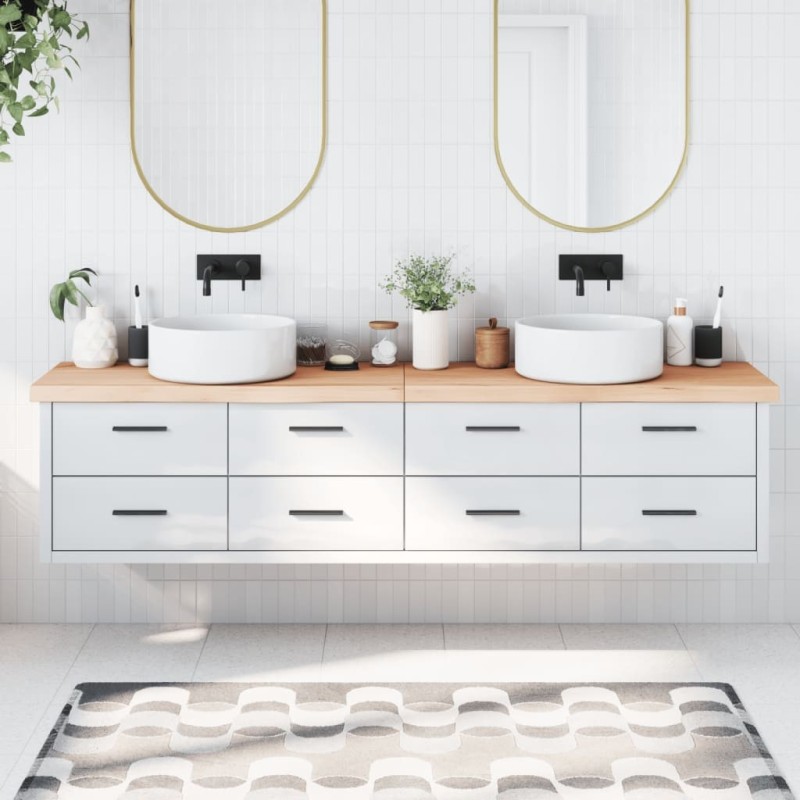 Comptoir de salle de bain 220x50x(2-6)cm bois massif non traité 