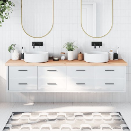 Comptoir de salle de bain 220x50x(2-6)cm bois massif non traité 