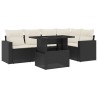 Salon de jardin 6 pcs avec coussins noir résine tressée 