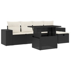 Salon de jardin 6 pcs avec coussins noir résine tressée 