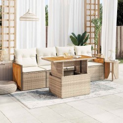 Salon de jardin avec coussins 5 pcs beige résine tressée acacia 