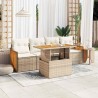 Salon de jardin avec coussins 5 pcs beige résine tressée acacia 
