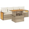 Salon de jardin avec coussins 5 pcs beige résine tressée acacia 