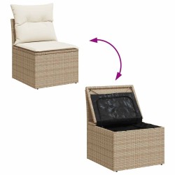 Salon de jardin avec coussins 5 pcs beige résine tressée acacia 