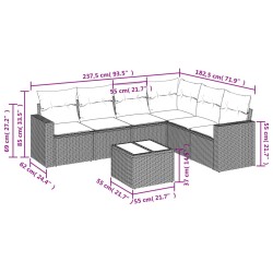 Salon de jardin avec coussins 7 pcs beige résine tressée 