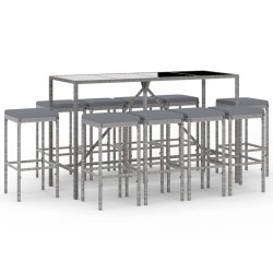 Ensemble de bar de jardin 11 pcs avec coussins gris poly rotin 
