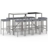 Ensemble de bar de jardin 11 pcs avec coussins gris poly rotin 