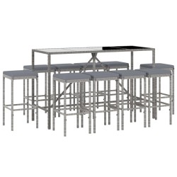 Ensemble de bar de jardin 11 pcs avec coussins gris poly rotin 