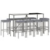 Ensemble de bar de jardin 11 pcs avec coussins gris poly rotin 
