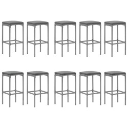 Ensemble de bar de jardin 11 pcs avec coussins gris poly rotin 