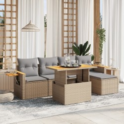 Salon de jardin avec coussins 6 pcs beige résine tressée 