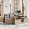 Salon de jardin avec coussins 6 pcs beige résine tressée 