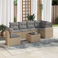 Salon de jardin avec coussins 7 pcs beige résine tressée 