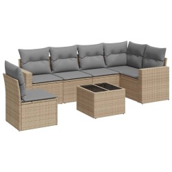 Salon de jardin avec coussins 7 pcs beige résine tressée 
