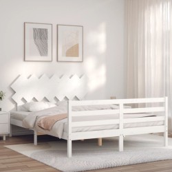 Cadre de lit sans matelas blanc bois de pin massif 
