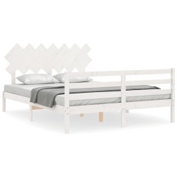Cadre de lit sans matelas blanc bois de pin massif 