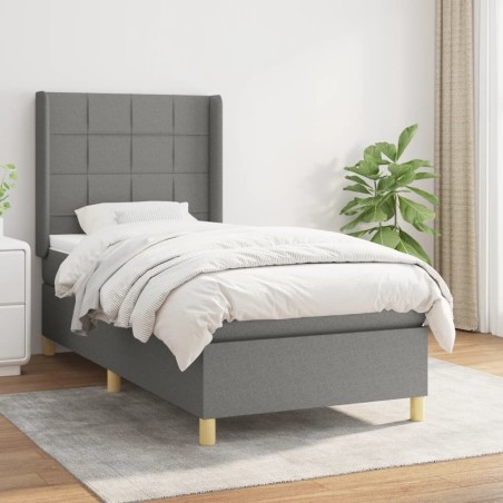 Sommier à lattes de lit avec matelas Gris foncé 100x200cm Tissu 