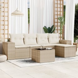Salon de jardin avec coussins 6 pcs beige résine tressée 