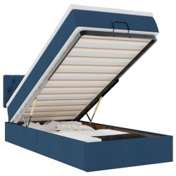 Cadre de lit ottoman avec matelas bleu 90x190 cm tissu 