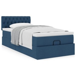 Cadre de lit ottoman avec matelas bleu 90x190 cm tissu 