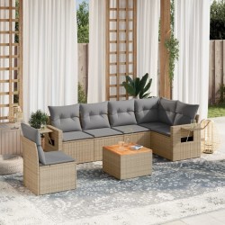 Salon de jardin avec coussins 7 pcs beige résine tressée 