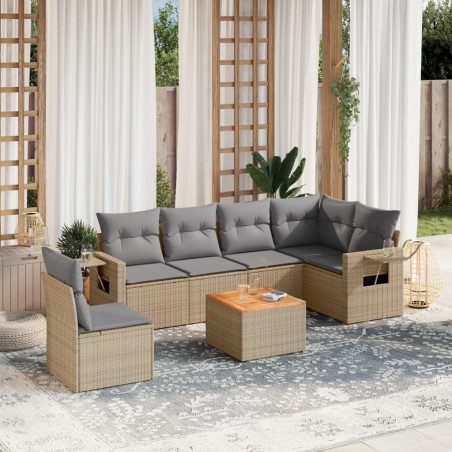 Salon de jardin avec coussins 7 pcs beige résine tressée 