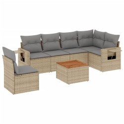 Salon de jardin avec coussins 7 pcs beige résine tressée 