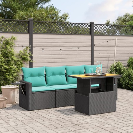 Salon de jardin 5 pcs avec coussins noir résine tressée 