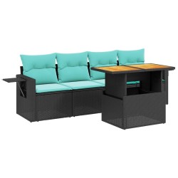 Salon de jardin 5 pcs avec coussins noir résine tressée 