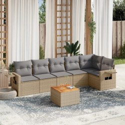 Salon de jardin avec coussins 7 pcs beige résine tressée 