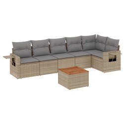 Salon de jardin avec coussins 7 pcs beige résine tressée 