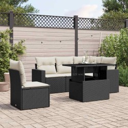 Salon de jardin 6 pcs avec coussins noir résine tressée 