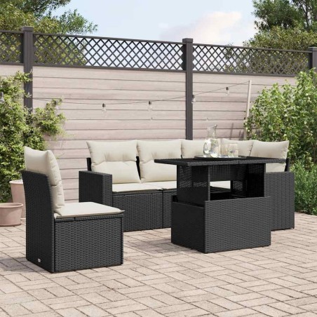Salon de jardin 6 pcs avec coussins noir résine tressée 