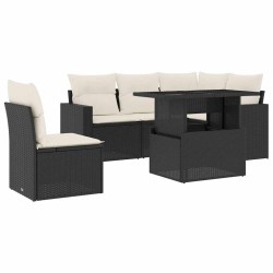 Salon de jardin 6 pcs avec coussins noir résine tressée 