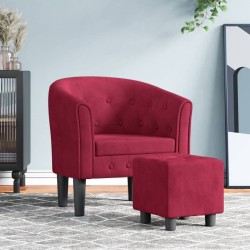 Fauteuil avec repose-pied rouge bordeaux velours 