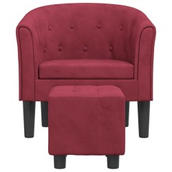 Fauteuil avec repose-pied rouge bordeaux velours 