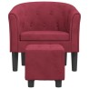 Fauteuil avec repose-pied rouge bordeaux velours 