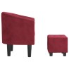 Fauteuil avec repose-pied rouge bordeaux velours 