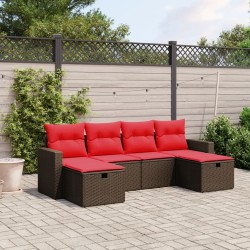 Salon de jardin 6 pcs avec coussins marron résine tressée 