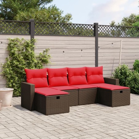 Salon de jardin 6 pcs avec coussins marron résine tressée 