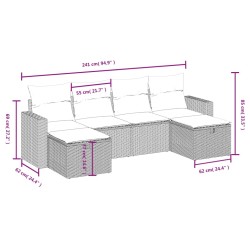 Salon de jardin 6 pcs avec coussins marron résine tressée 