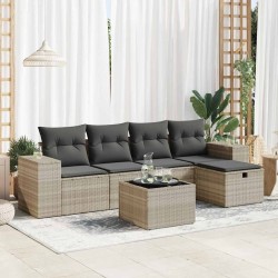 Salon de jardin 6 pcs avec coussins gris clair résine tressée 