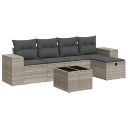 Salon de jardin 6 pcs avec coussins gris clair résine tressée 