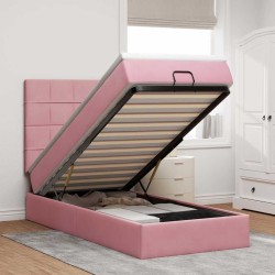 Cadre de lit ottoman avec matelas rose 90x190 cm velours 