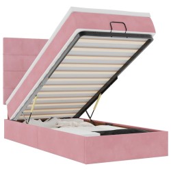 Cadre de lit ottoman avec matelas rose 90x190 cm velours 