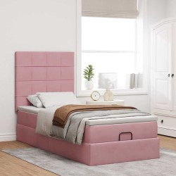 Cadre de lit ottoman avec matelas rose 90x190 cm velours 