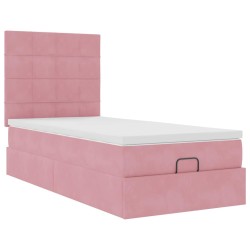 Cadre de lit ottoman avec matelas rose 90x190 cm velours 
