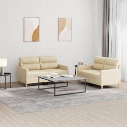 Ensemble de canapés 2 pcs avec coussins Crème Tissu 