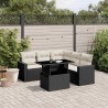 Salon de jardin 6 pcs avec coussins noir résine tressée 