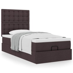 Cadre de lit ottoman avec matelas marron foncé 90x190 cm tissu 